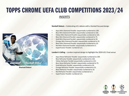 2023-24 Topps Chrome UEFA Club Competitions trading card insert with wave refractor parallel