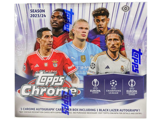 2023 24 Topps Chrome UEFA Club Competitions Soccer Hobby Jumbo Box with wave refractor parallel