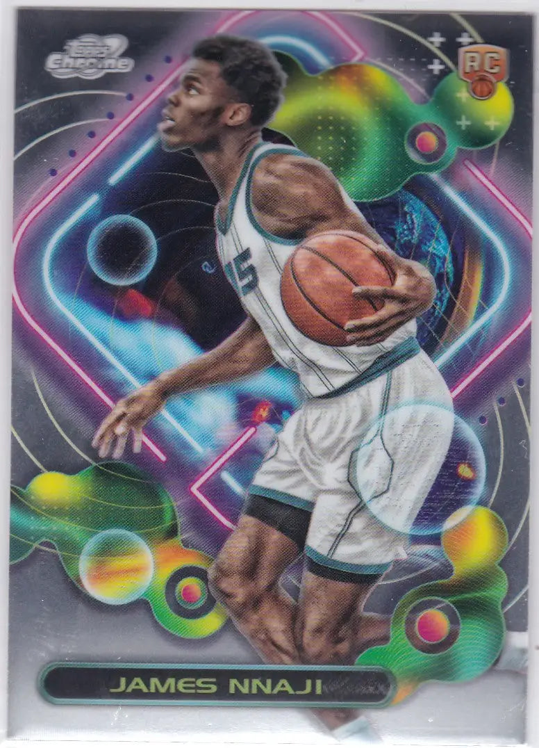 James Nnaji basketball card from 2023-24 Topps Cosmic Chrome RC Charlotte Hornets