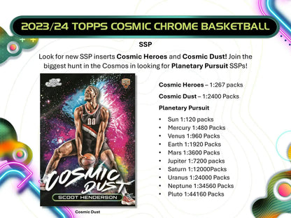 Cosmic Chrome basketball card featuring gold interstellar refractor from 2023-24 Topps Cosmic Chrome Hobby Box