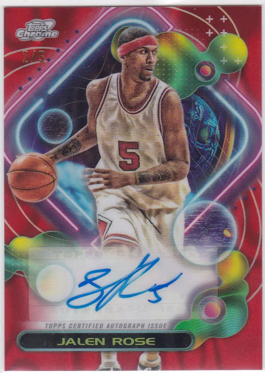 Jalen Rose autographed basketball card from 2023-24 Topps Cosmic Chrome Red Galactic Auto Bulls