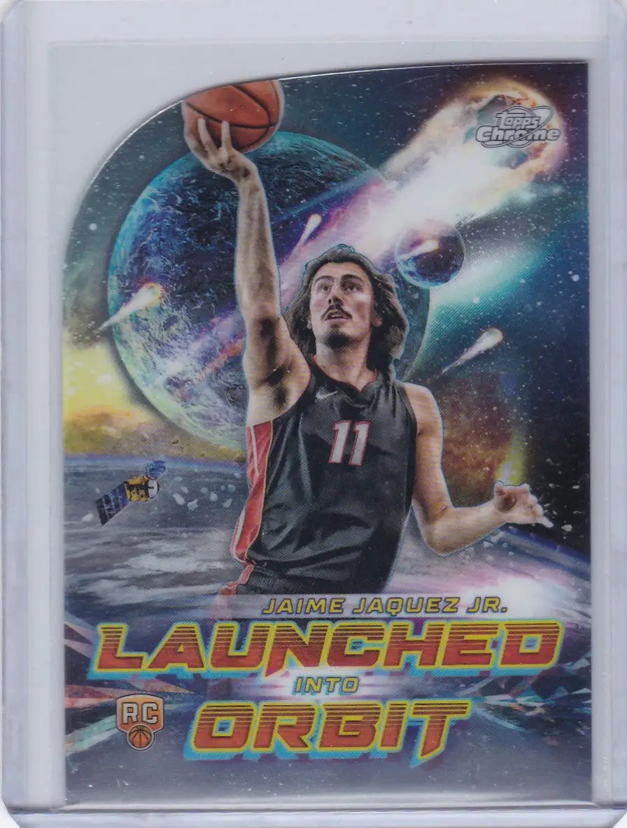 Jaime Jaquez Jr. basketball card from 2023-24 Topps Cosmic Chrome Launched into Orbit RC Heat