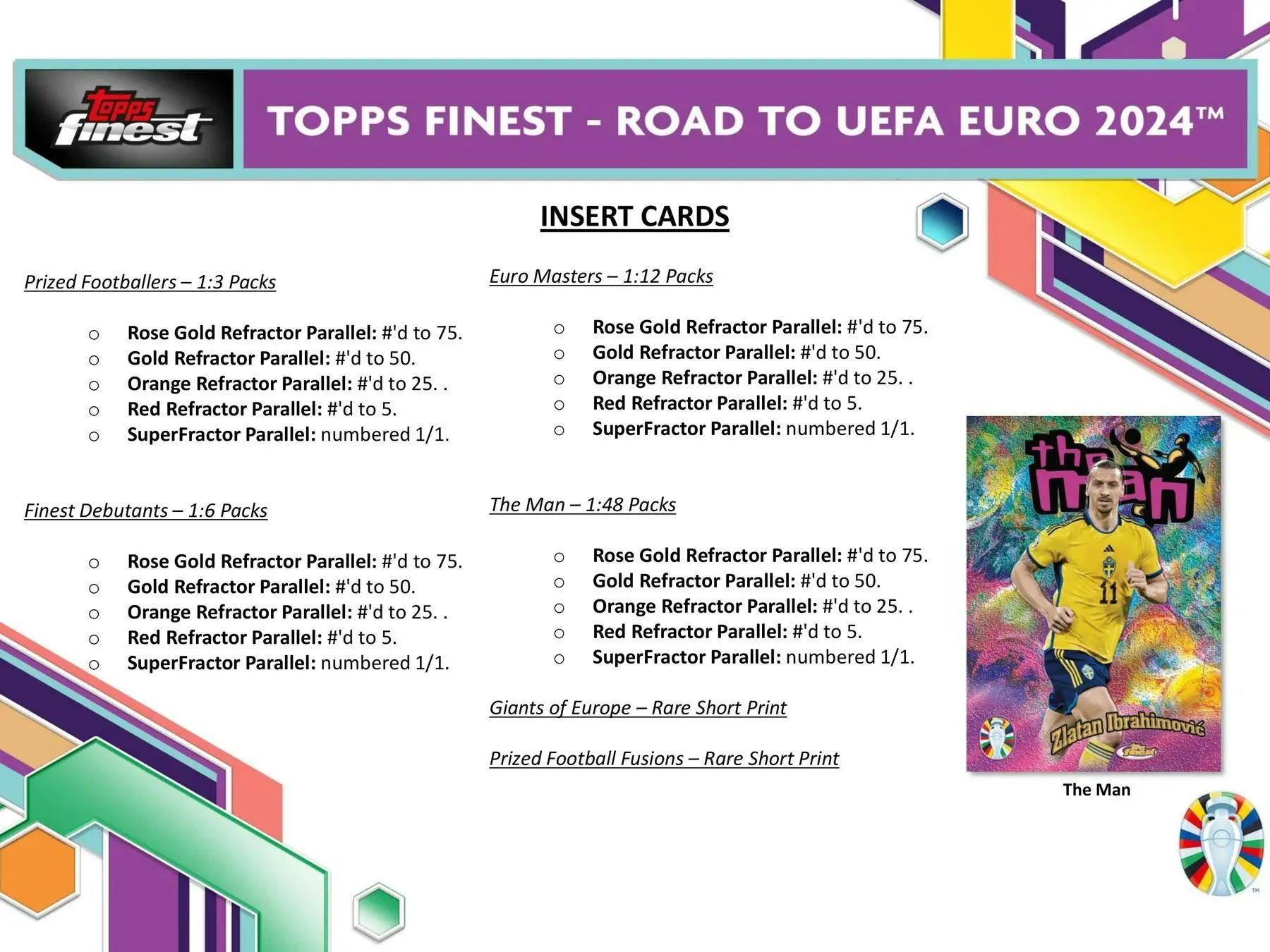 Trading card product information for 2023-24 Topps Finest UEFA Euro Soccer Hobby Box showcasing gold refractor and superfractor parallels