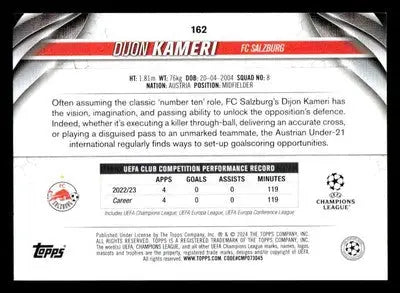 Collectible soccer trading card from 2023-24 Topps Jade Edition UEFA Club Competitions featuring Dijon Kameri