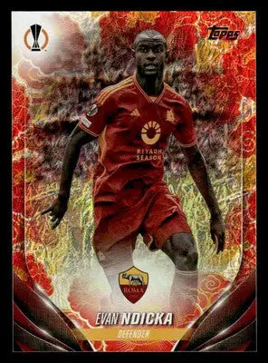 Red-jerseyed Evan Ndicka soccer trading card from 2023-24 Topps Jade UEFA Club series