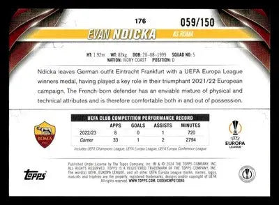 Evan Ndicka collectible trading card from Topps Jade UEFA Club 2023-24 series