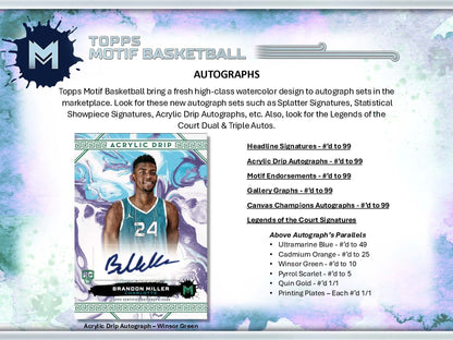 Topps Motif Basketball autograph card from 2023-24 Topps Motif Basketball Hobby Box