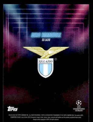 Back of a collectible soccer card featuring SS Lazio emblem and Ciro Immobile name from Topps Showtime UEFA club