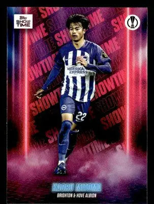 Soccer trading card of Kaoru Mitoma in Brighton kit from 2023-24 Topps Showtime UEFA Club