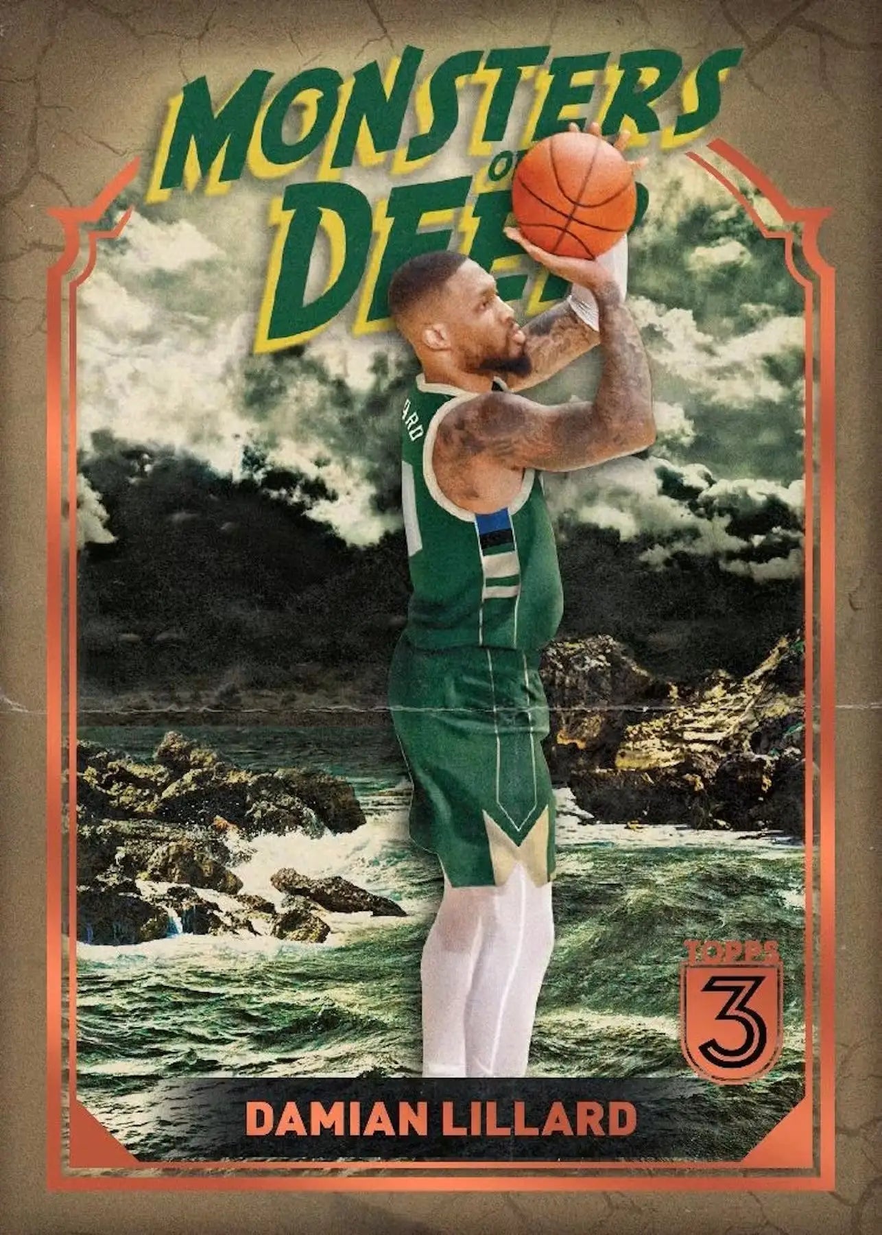 Damian Lillard basketball card with patch autographs in 2023-24 Topps Three Basketball Hobby Box