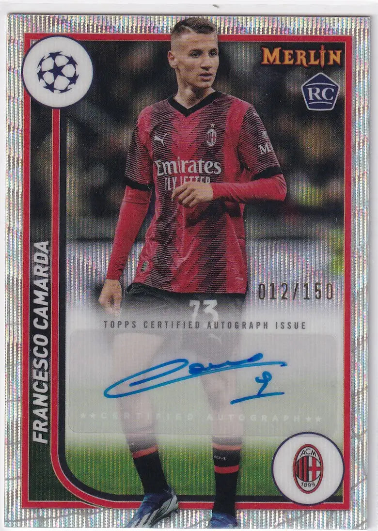Signed AC Milan trading card in red and black jersey from Topps UCC Merlin Chrome