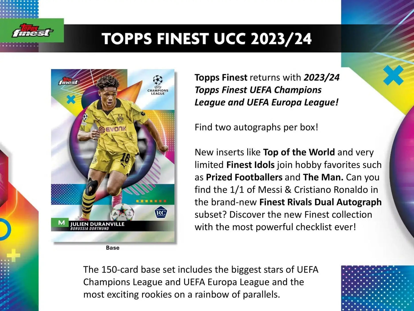 Topps Finest UEFA Champions League 2023/24 ad featuring yellow-uniformed player and refractor parallel