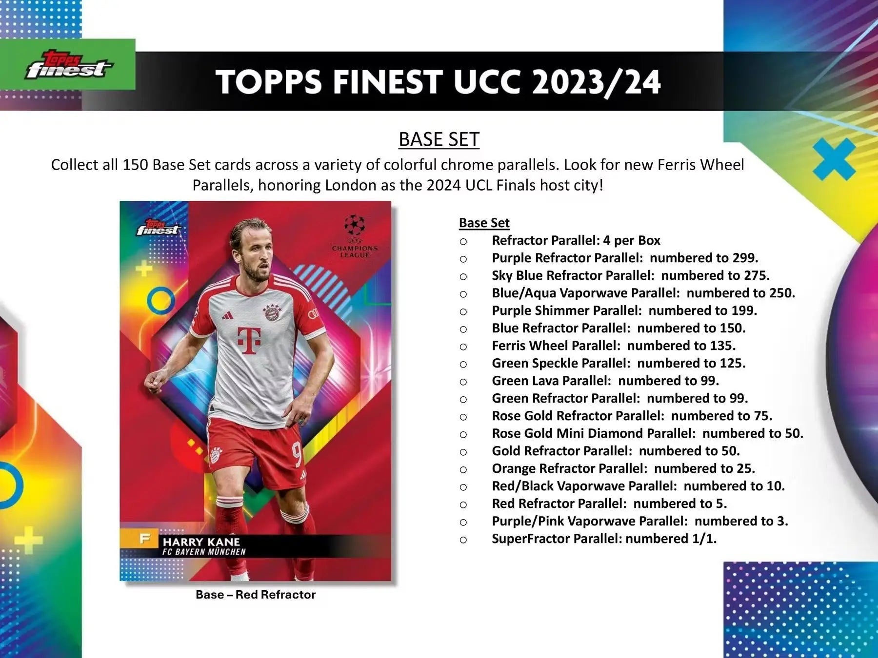 Trading card from Topps Finest 2023/24 soccer collection featuring a player in red parallel jersey