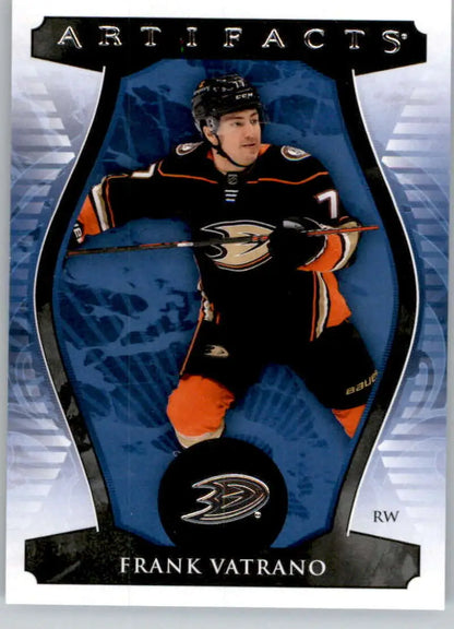 Hockey card of Frank Vatrano in Anaheim Ducks black and orange jersey