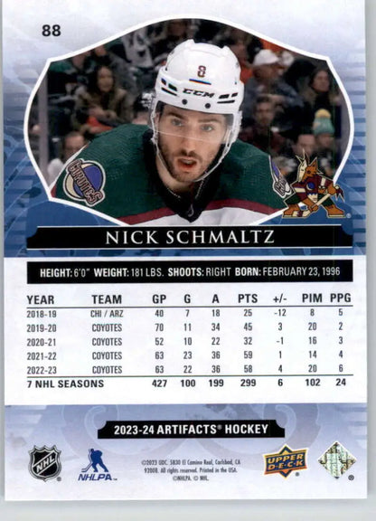 Hockey card of Nick Schmaltz in Upper Deck Artifacts, featuring Minnesota Wild jersey 88