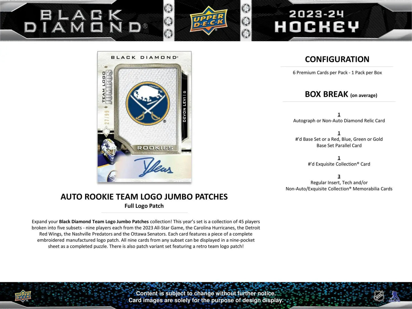 Hockey card advertisement showcasing 2023-24 Upper Deck Black Diamond with exquisite collection