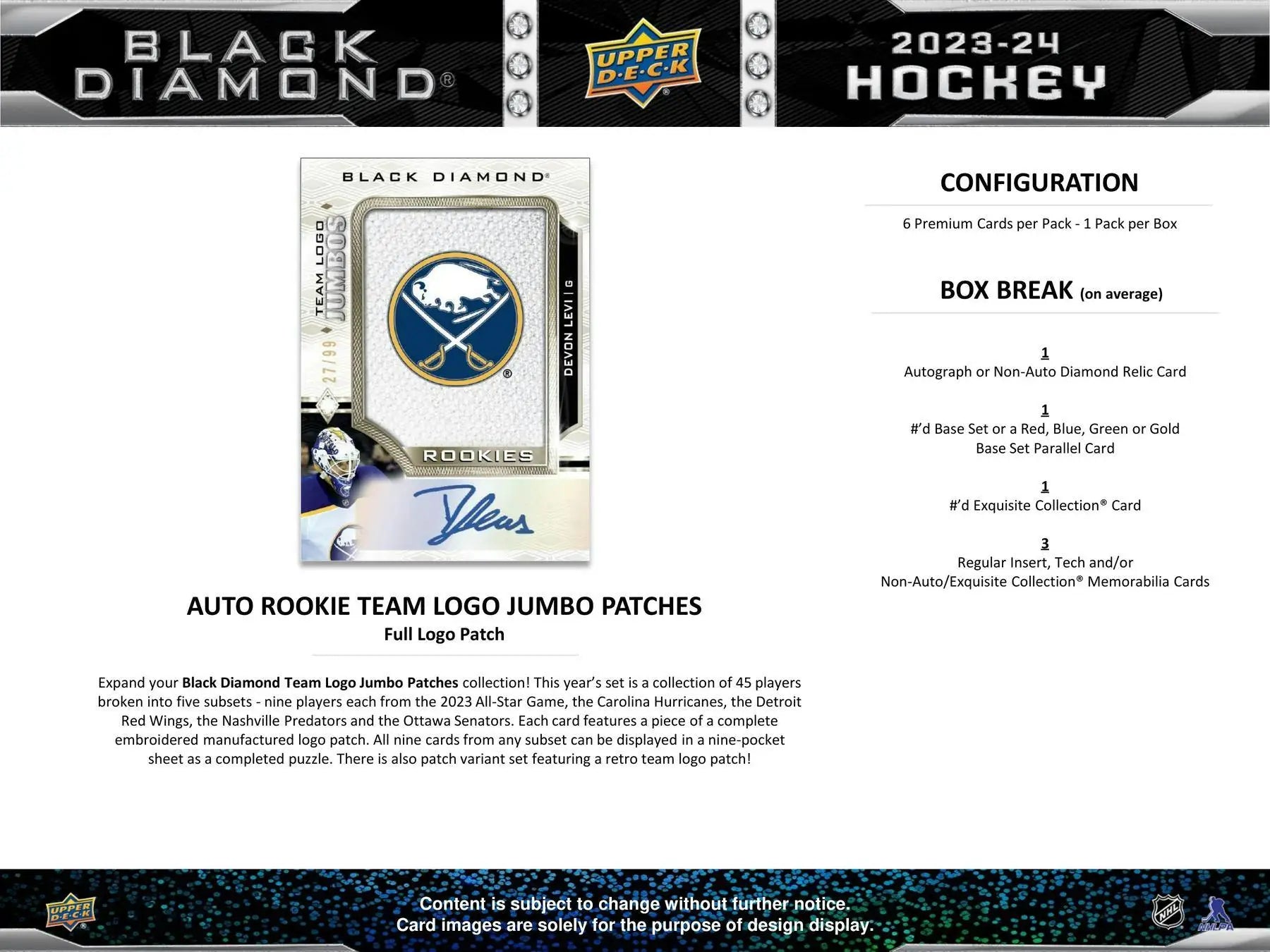 Hockey card advertisement showcasing 2023-24 Upper Deck Black Diamond with exquisite collection