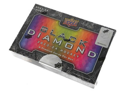 Black Diamond hockey card box from 2023-24 Upper Deck Black Diamond Hobby Box featuring exquisite collection and diamond relics