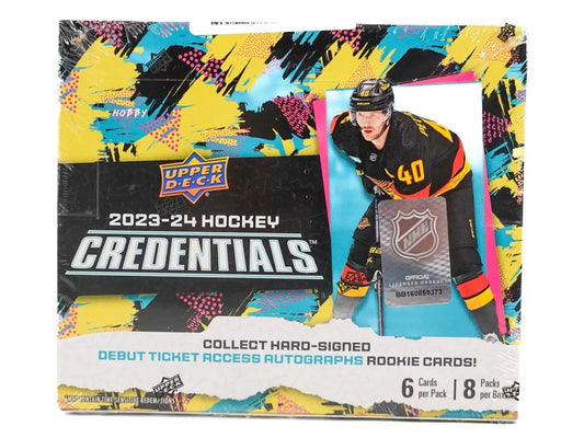 Upper Deck 2023-24 Hockey Credentials box with debut ticket access for collectors