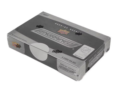 Sealed 2023-24 Upper Deck Engrained Hockey Hobby Box with signature shots, base set, rookie update