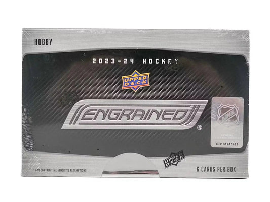 Sealed 2023-24 Upper Deck Engrained Hockey Hobby Box with signature shots and rookie update