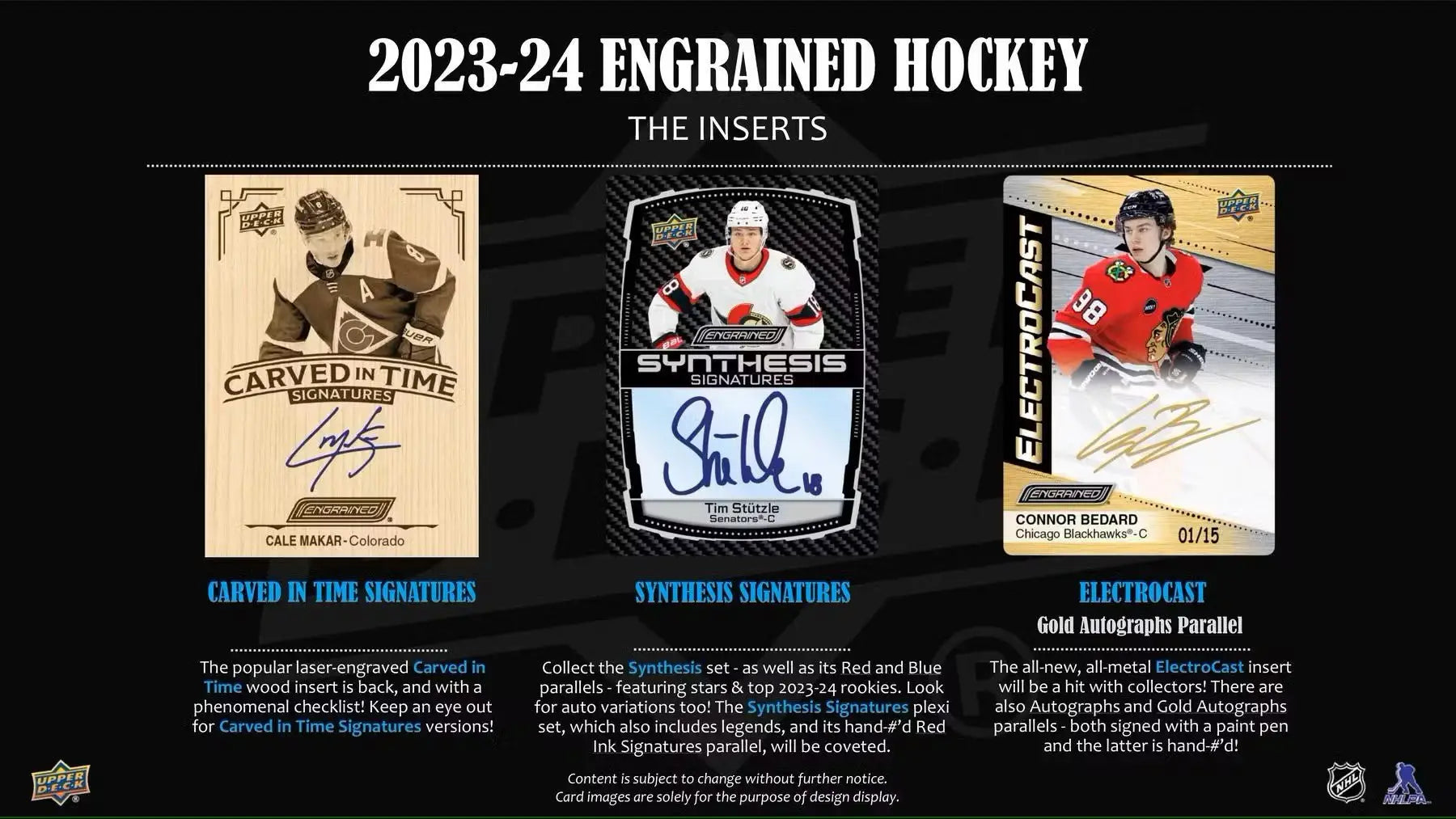 Hockey card inserts featuring signature shots from the 2023-24 Upper Deck Engrained Hobby Box