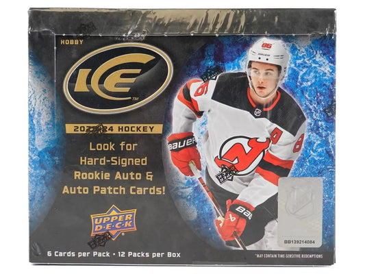 Sealed 2023/24 Upper Deck Ice Hockey Hobby Box with ice premieres and base set cards