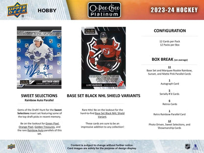Marketing flyer for 2023-24 O-Pee-Chee Platinum Hockey base set and marquee rookies