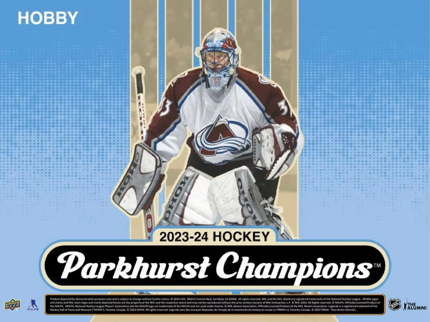 Collectible hockey card of Avalanche goalie from 2023-24 Upper Deck Parkhurst Champions base set