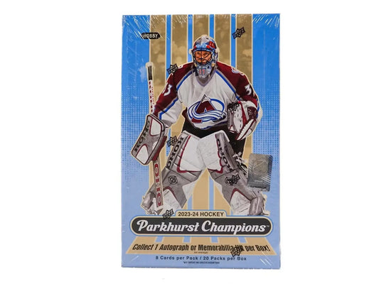 Sealed 2023-24 Upper Deck Parkhurst Champions Hockey Hobby Box with base set and auto parallel