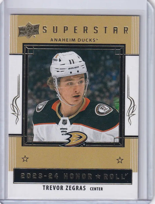 Hockey trading card of Trevor Zegras from Upper Deck Series 1 Honor Roll Anaheim Ducks