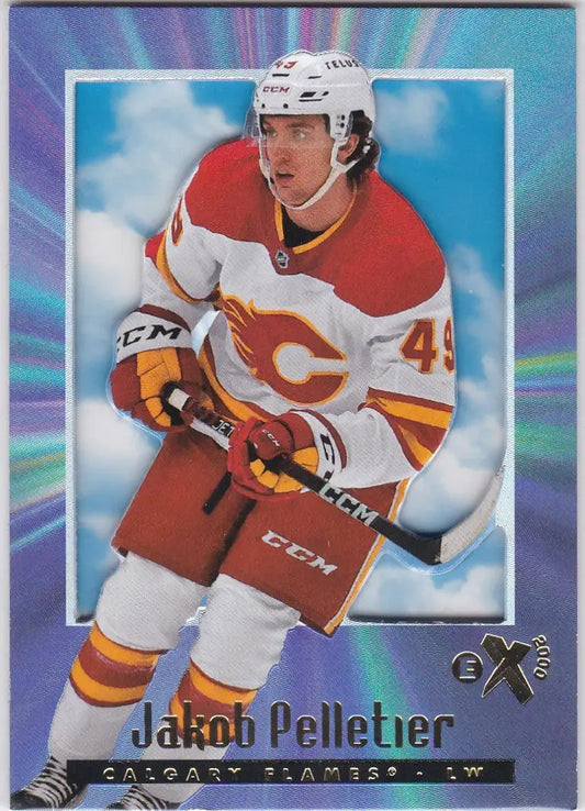 Jakob Pelletier Calgary Flames hockey card from 2023-24 Upper Deck Skybox E-X 2000