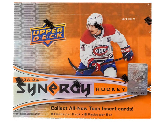 2023-24 Upper Deck Synergy Hockey Hobby Box with base set, red parallel, and auto parallel