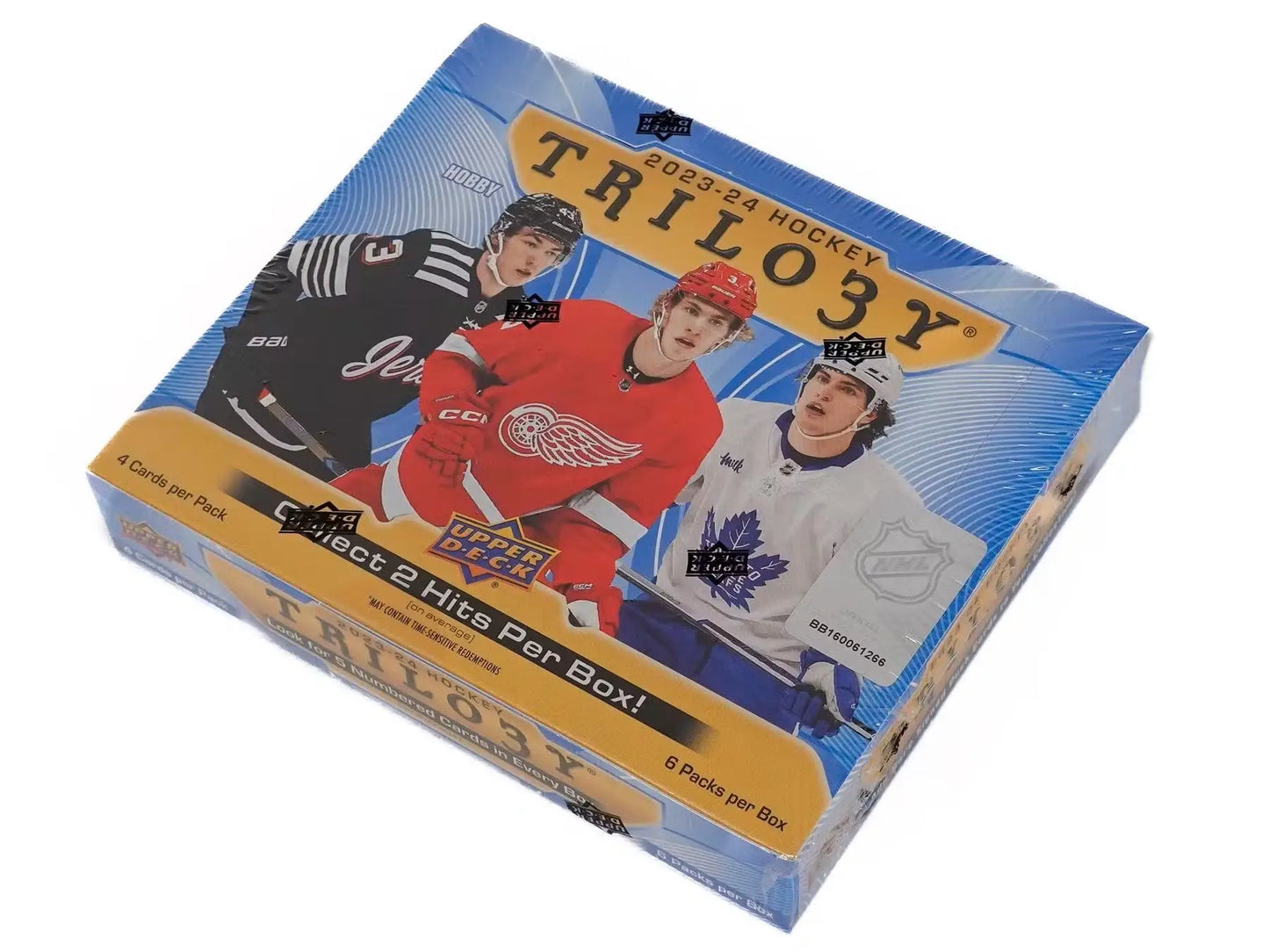 Sealed 2023-24 Upper Deck Trilogy Hockey Hobby Box with base set and auto parallel features