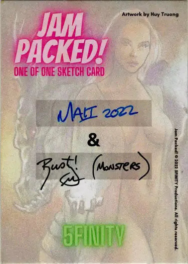 Sketch card featuring a blurred portrait with signatures by Paul Maitland and Rusty Gilligan
