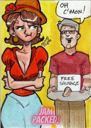 Cartoon illustration of contrasting characters for Sammo Filipo and Paul Maitland sketch card