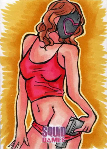 Provocative Squid Game-themed artwork on 2023 5finity Squid Dames Sketch Card by Crimson V2