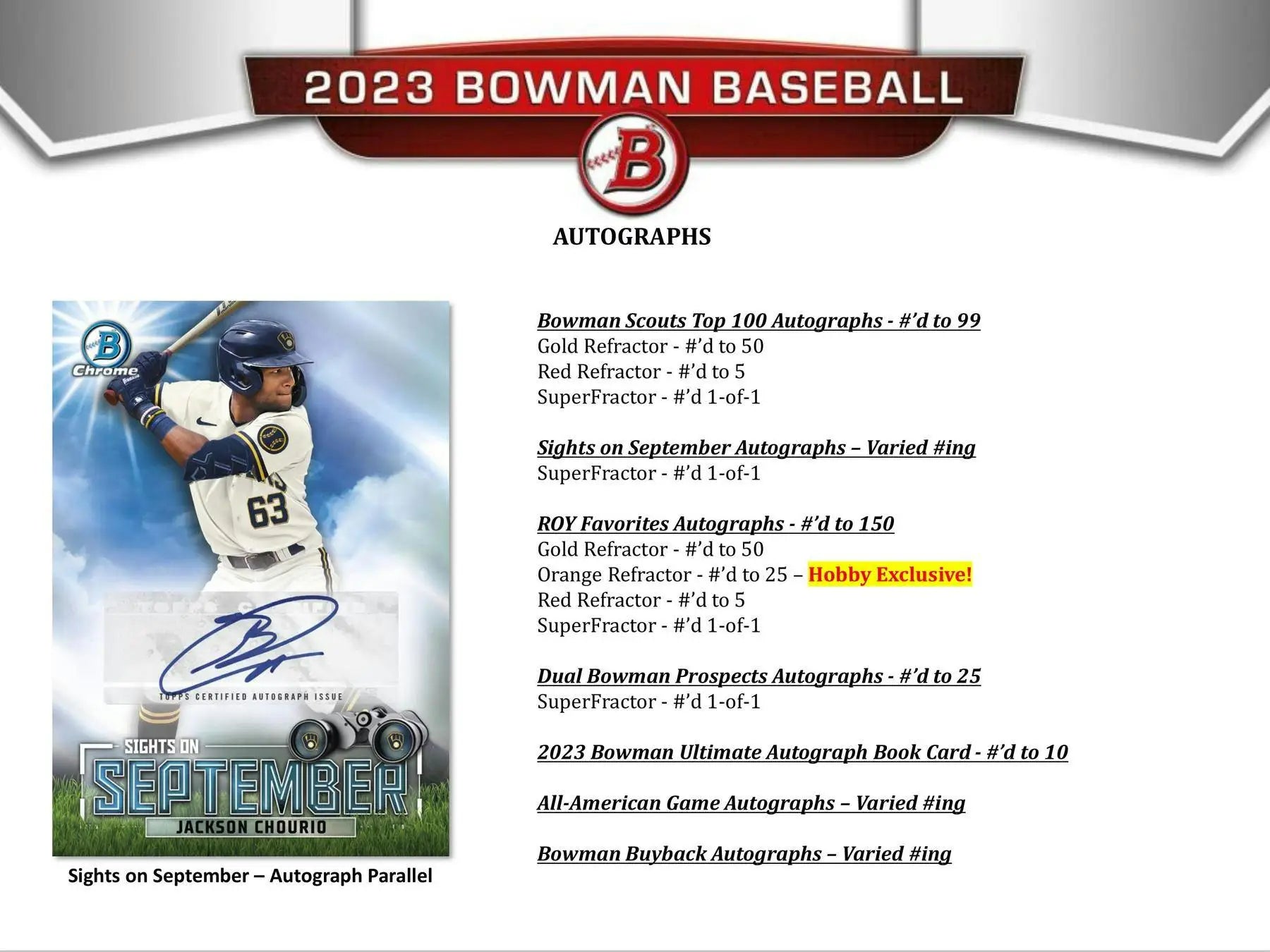 2023 Bowman Baseball Autograph Card featuring Gold Refractor Parallel from Hobby Box