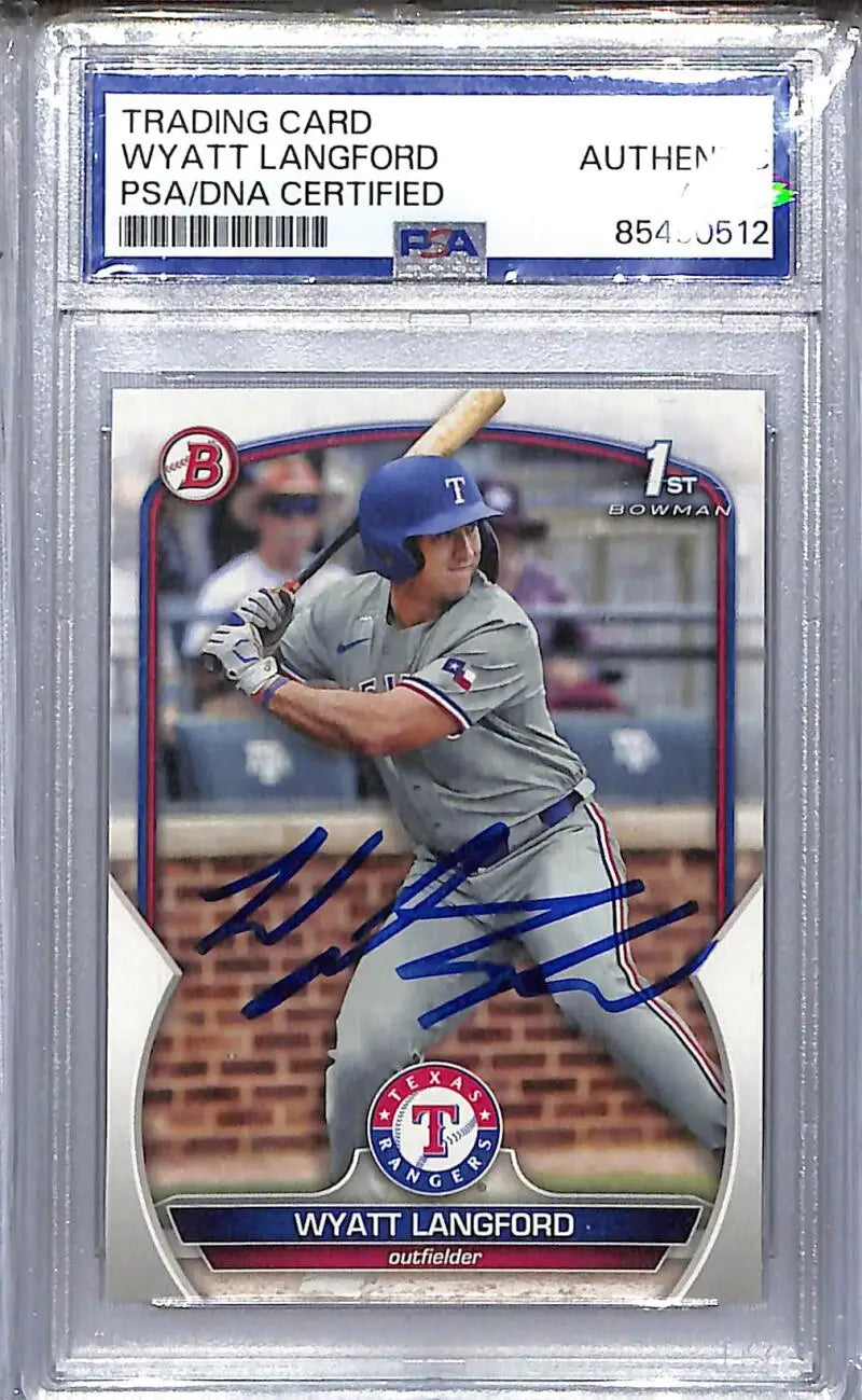 PSA/DNA Certified 2023 Bowman Wyatt Langford Auto Texas Rangers BD-106 NM-MT