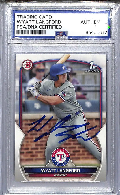 PSA/DNA Certified 2023 Bowman Wyatt Langford Auto Texas Rangers BD-106 NM-MT