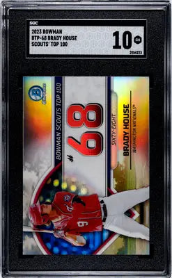 Graded Bowman Brady House baseball trading card from 2023 Bowman Scouts Top 100 series