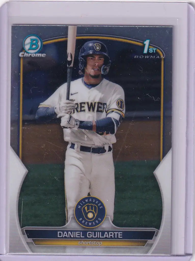 Baseball trading card of Daniel Guilarte Milwaukee Brewers, 2023 Bowman Chrome BCP21