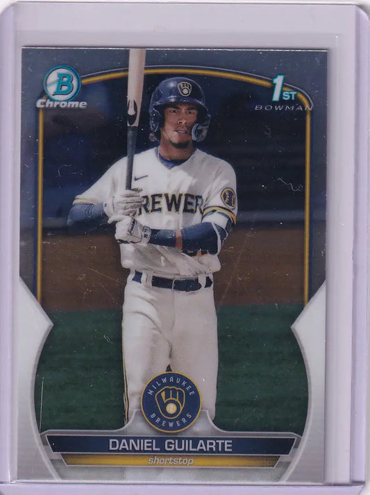 Baseball trading card of Daniel Guilarte Milwaukee Brewers, 2023 Bowman Chrome BCP21