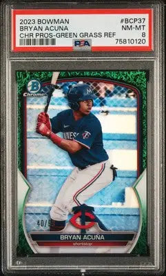 2023 Bowman Chrome Prospects Bryan Acuna Green Grass Refractor baseball card PSA 8