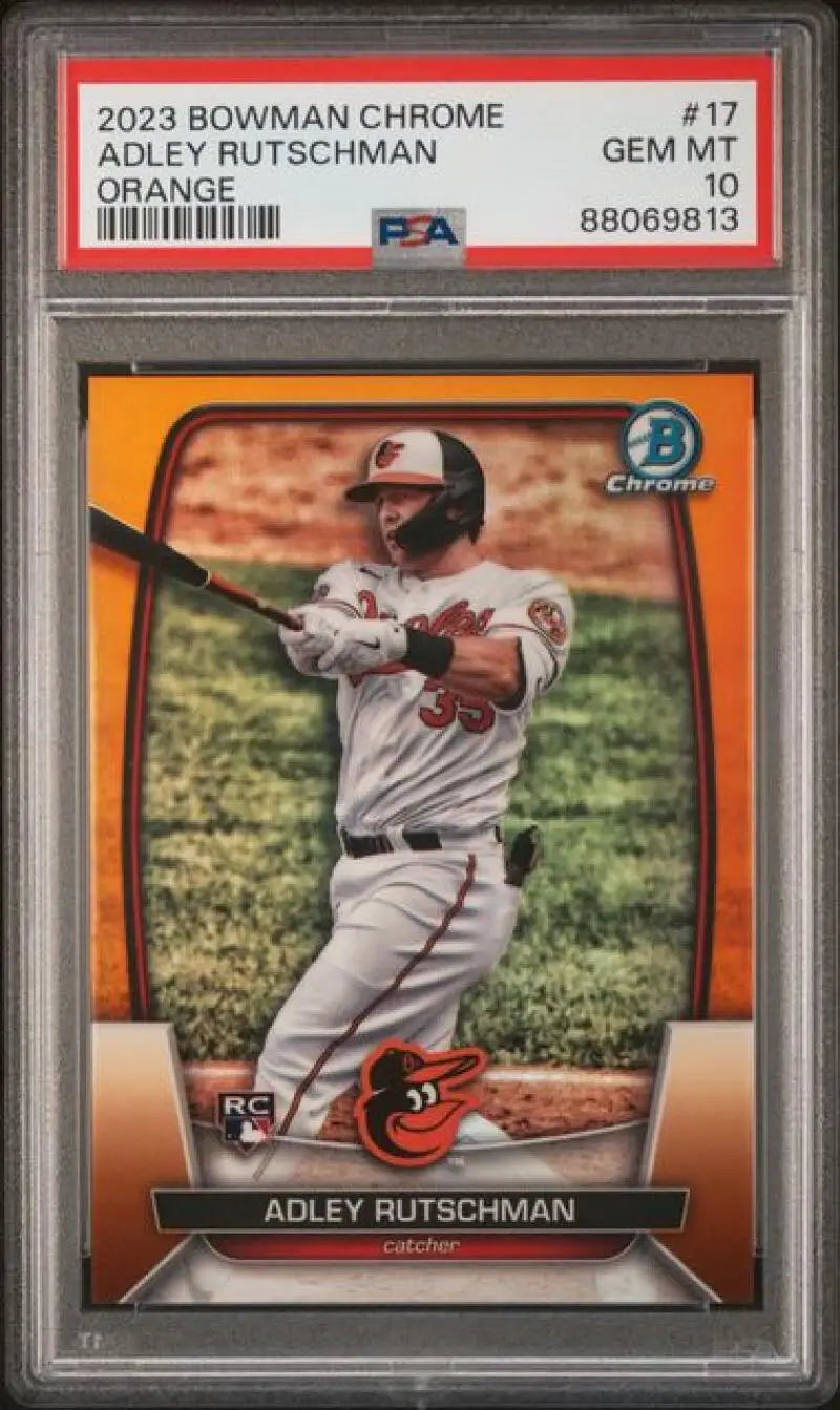 Graded Adley Rutschman 2023 Bowman Chrome Refractor Orange PSA 10 Gem Mint Baseball Card