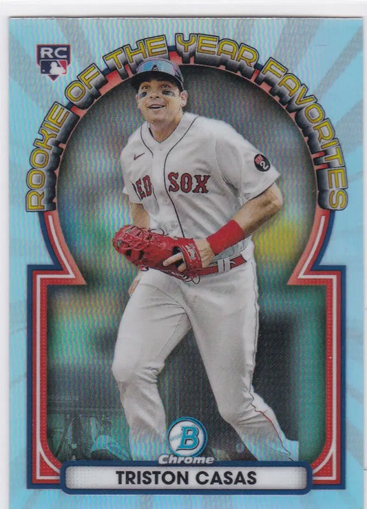 Bowman Chrome Rookie of the Year Triston Casas RC Red Sox baseball card in white uniform