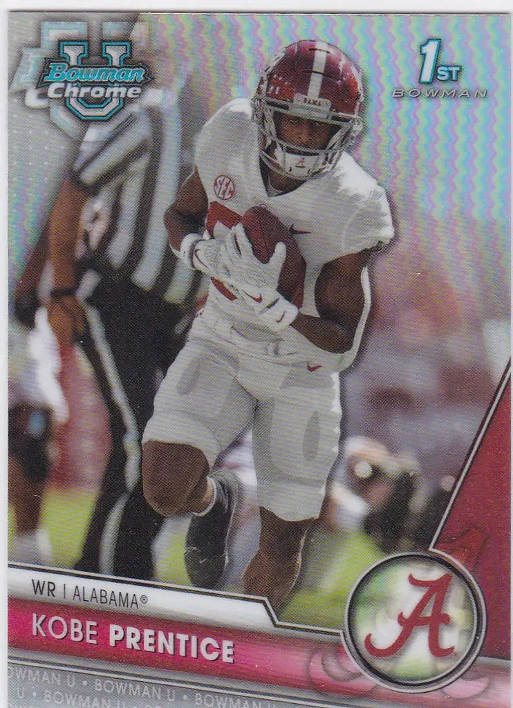 Football player in Alabama Crimson Tide uniform with football for Bowman Chrome University