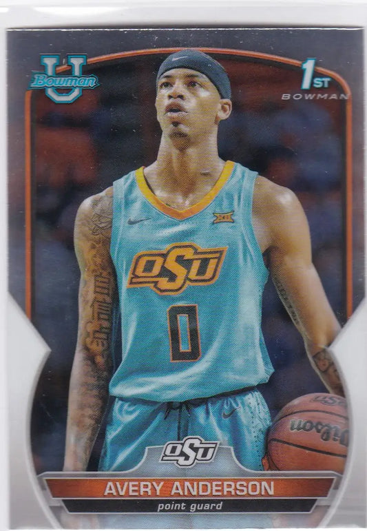 Basketball trading card of Avery Anderson 1st from Bowman Chrome University, OSU jersey 0