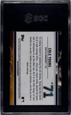 Graded Bowman Cole Young baseball card of Cole Young from Seattle Mariners in SGC 10