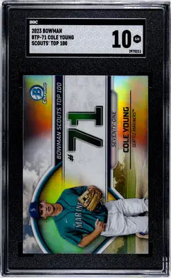 Graded Bowman Cole Young baseball card featuring Cole Young of the Seattle Mariners